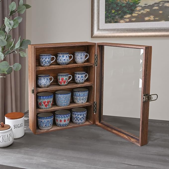 Ikee Design Wood Wall-Mounted Display Case with Glass Top & Lock | Display Shelves Case Shadow Box with lock,Tempered Glass Top Wall Mounted Display Your Valuable and Collection