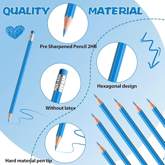120 PCS Light Blue Pencils Bulk with Eraser, Pre-Sharpened HB Pencils for Writing & Drawing, School Supplies for Kids Homework, Tests, Art Crafts & Teacher Grading(Light Blue)