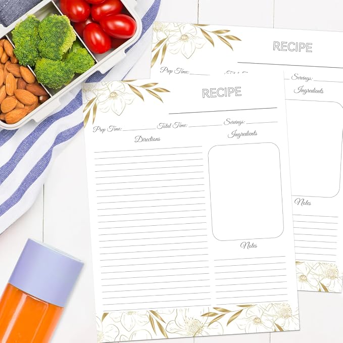 Recipe Binder 8.5x11 3 Ring with Plastic Sleeves, Blank Recipe Book Binder | Waterproof recipe binder 8.5x11 with plastic sleeves, recipe cards and gift box to make your own cookbook(Black Floral).