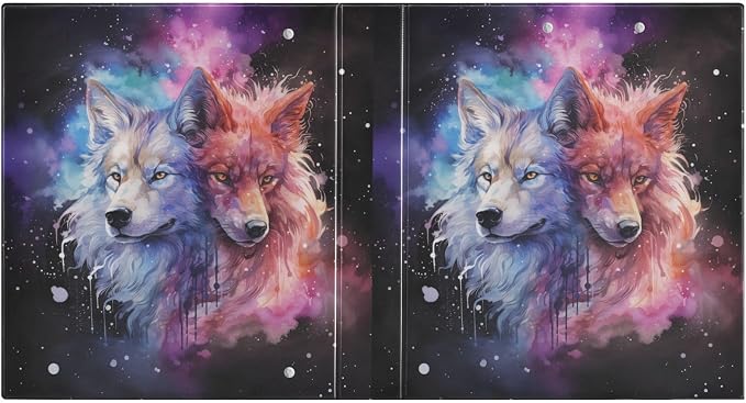 3 Ring Binder, Space Galaxy Wolf File Folder Holds 200 Sheets File Storage for Women Men School Office Supplie