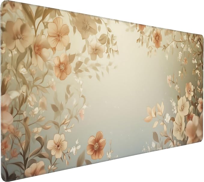 Cute Floral Aesthetic Daisy Gaming Mouse Pad, Muted Green Dreamy Desk Mat with Anti-Slip Base & Stitched Edges,35.4" x 15.7" in Desk Accessories for Women, Home Office Decor & Artistic Gift