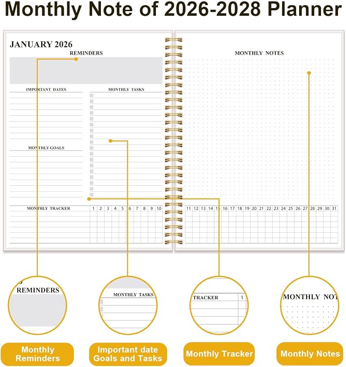 2026-2028 Monthly Planner - 36 Month PLanner Calendar from January 2026 to December 2028, 3 Year Planner 2026-2028 with Flexible Cover, Inner Pocket, Perfect for Home | School | Office, 8.5" x 11", Colorful Large Flower