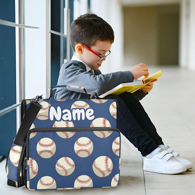 Custom Baseballs Ball on Blue 3 Ring Binder Bag 1.5 inch Personalized Name Binder Organizer 500 Sheet Documents Storage for School Office