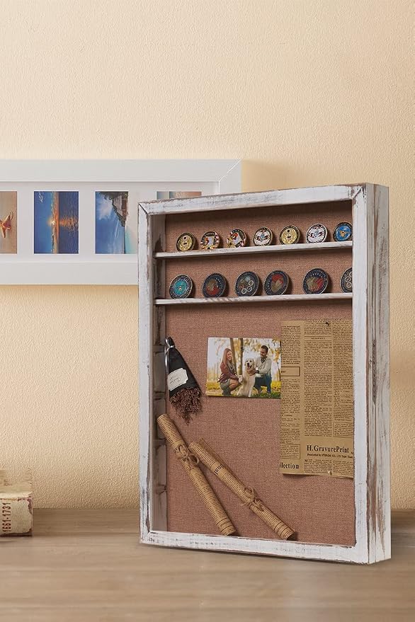 18x24 Shadow Box with Shelves and Magnetic Door, Oversized Shadow Boxes Display Cases with Detachable Shelves for Coins Medals Bouquet Figures Miniatures-Vintage White | Real Wood; 18x24-Inch Oversized Display; 6 Removable Shelves; Magnetic Door; Wall-...