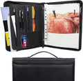 Portfolio 3-Ring Binder Organizer with Handle Zippered Padfolio Writing Pad Legal Size Notebook Business Folder Resume Interview for Men Women, Black