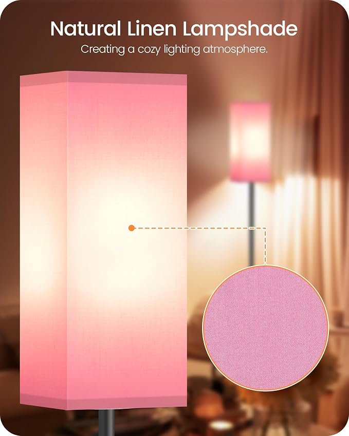 Floor Lamp, Pole with Foot Switch, Modern Standing Lamp Shade, Minimalist Freestanding Lamp (Bulb Not Included), for Living Room, Bedroom Office ETL Listed, Black and Pink P07LD05