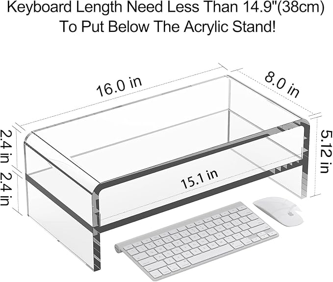 Egchi Clear Acrylic Monitor Stand Riser 2 Tier, 5.12 Inches High Clear Computer Desk Organizer Shelf for Multi Media PC Storage Laptop | Clear, Desk Shelf, for Multi Media PC Storage, Laptop Stand