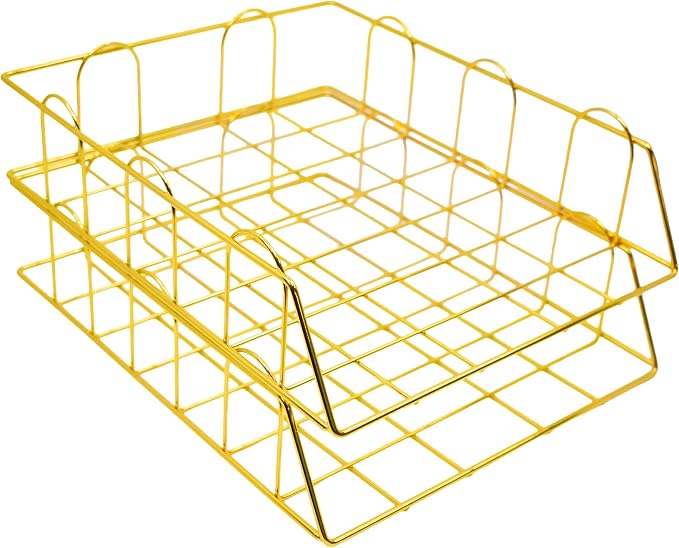 Gold Stackable W 9.75" X L 12" Desk Organizer Tray Set (2-Tier)