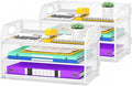 Cawukege 2 Pack 3 Tier Paper Organizer with Handle, Metal Desk Organizer Mesh Paper Letter Tray Desktop File Folder Document Sorter for Classroom, School, Office Accessories Storage (2, White)