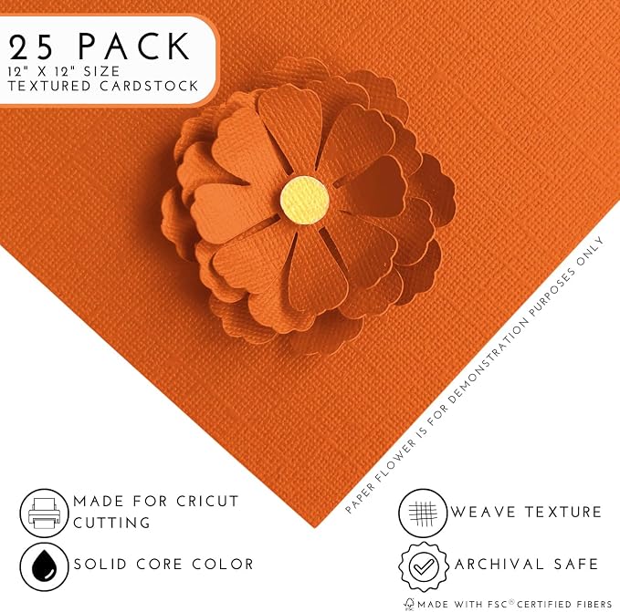 Goldfish—12x12 Textured Cardstock | 80lb Textured Orange Scrapbook Paper | Premium Cardstock for Cricut Cutting | 25 Sheets