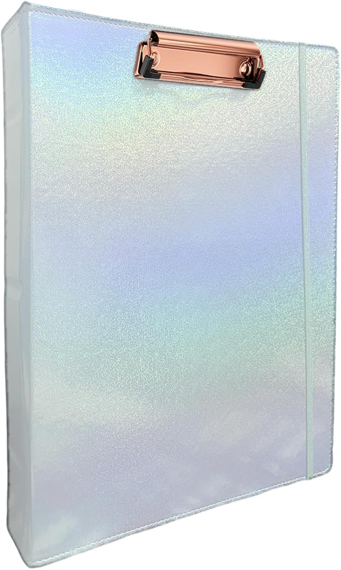 3-Ring Binder 1-inch with Clipboard, Holographic Silver Glitter Design, Including 5 Divider Pages, File Bag and Spine Label - Perfect for Schools, Offices and Organizations