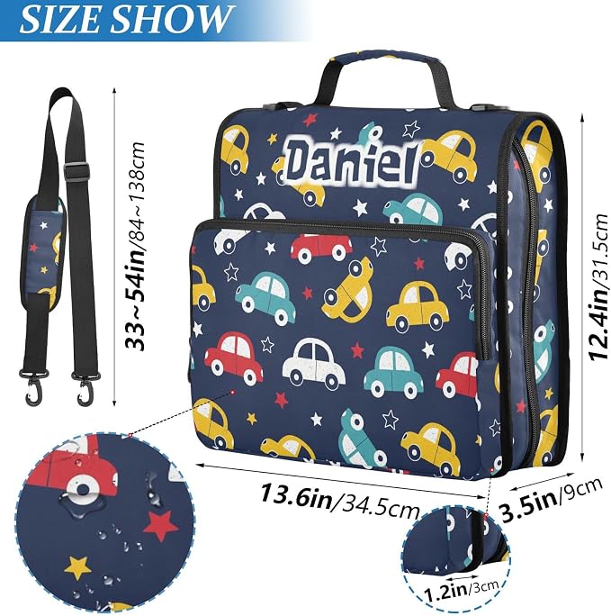 Custom Cars Stars Black Pattern 3 Ring Zipper Binder with Shoulder Strap & Handle 1.5 Inch D-Ring Zippered Bag with Multiple Pocket, Personalized Binder Organizer for School or Office