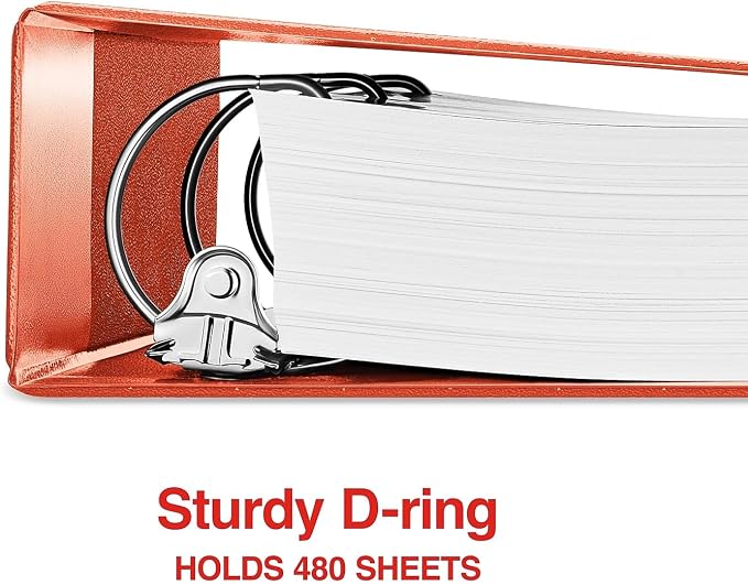Staples Standard 2-Inch 3-Ring View Binder, Orange, 450 Sheets | Durable binder for office and school document organization and storage.