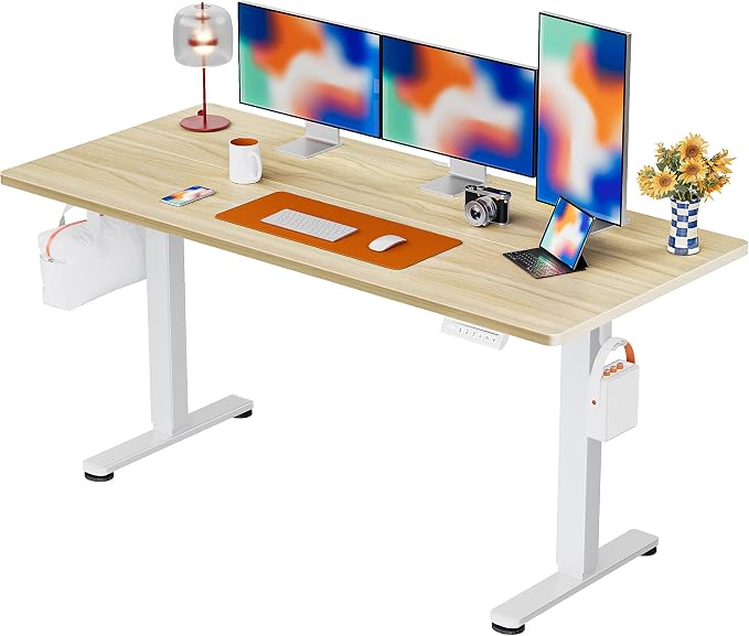 ErGear Height Adjustable Electric Standing Desk, 63 x 28 Inches Sit Stand up Desk, Memory Computer Home Office Desk, Natural