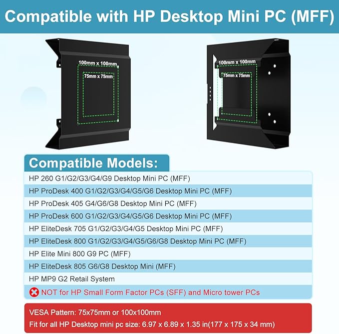 Mini PC Mount for HP, VESA Wall Under Desk Mount or Mount to a Monitor Arm for HP EliteDesk 800 G4 G3 G5 G9 EliteDesk 705 805, HP Pro Mini 400 260, HP ProDesk 400 405 600 Mini PC with Pen Holder