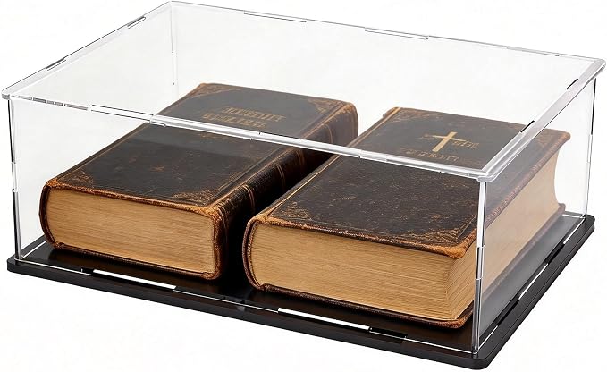 Acrylic Display Case, Clear Acrylic Display Box with Matte Base, Dustproof Collectible Showcase for Books, Stamps, Medals, Maps, Albums and Jewelries, 16 x 13 x 5 inch