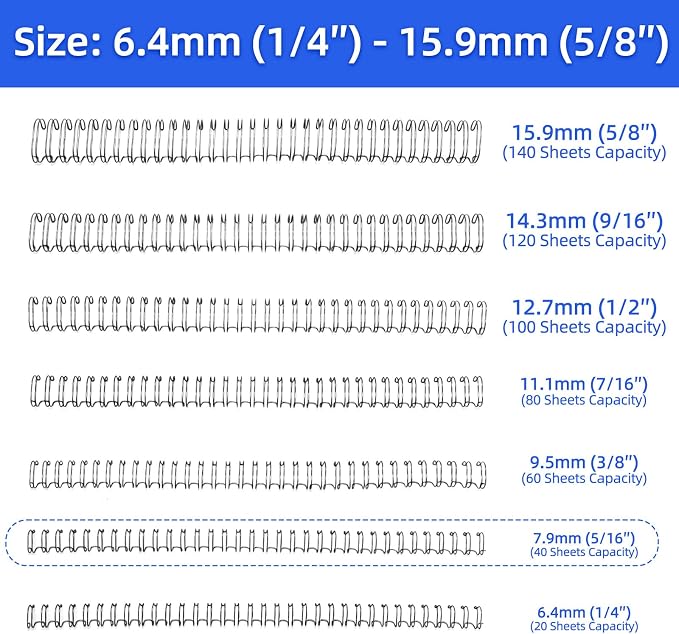 Rayson Wire Binding Spines, 5/16" 3:1 Pitch, 32-Loop Black, 100 Pack | Binds up to 40 sheets; fits 3:1 pitch machines for reports, manuals and projects.