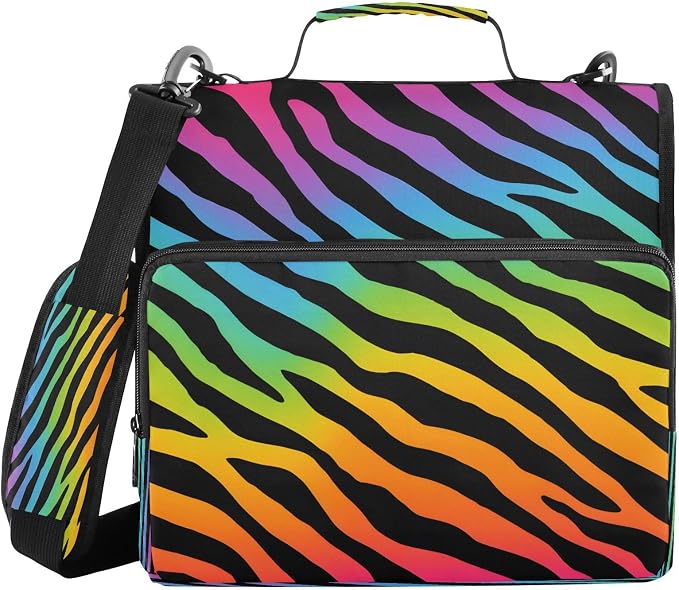 ALAZA Zipper Binder 3 Ring Colored Zebra Stripes Binder Organizer with Zipper and Shoulder Strap Large Capacity Multi-Pocket Trapper Keeper File Folder for Office Supplies