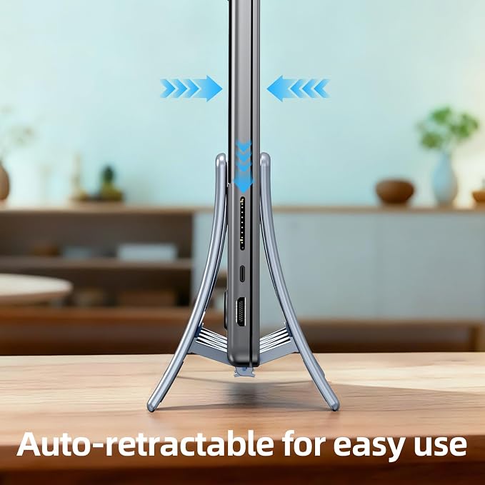 Vertical Laptop Stand for Desk, Gravity Auto Lock MacBook Stand,ABS Plastics Laptop Holder Vertical Compatible with MacBook Pro, Air,Tablet, Space-Saving Organize Work & Home Office(Silver)
