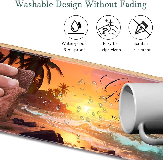 Extended Gaming Mouse Pad 31.5" x 11.8", with Edge Stitching, Non-Slip Rubber Base Keyboard Pad, Suitable for Work, Game, Office, Home and Coasters, Palm Trees Beach
