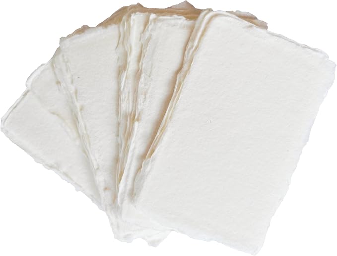 Handmade Cotton Paper with Deckle Edge Recycled Cotton Rag Mixed Media Stock for Place, Escort, Vow, and Business Cards (150gsm, 2x3 inch A8, 50 Pack)