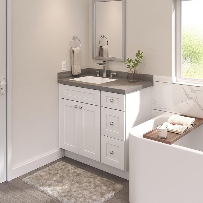 Furinno Shaker Drawers Right Bath Vanity Cabinet Without Top, Ready to Assemble, 21 D x 36 W x 34.5 H, White