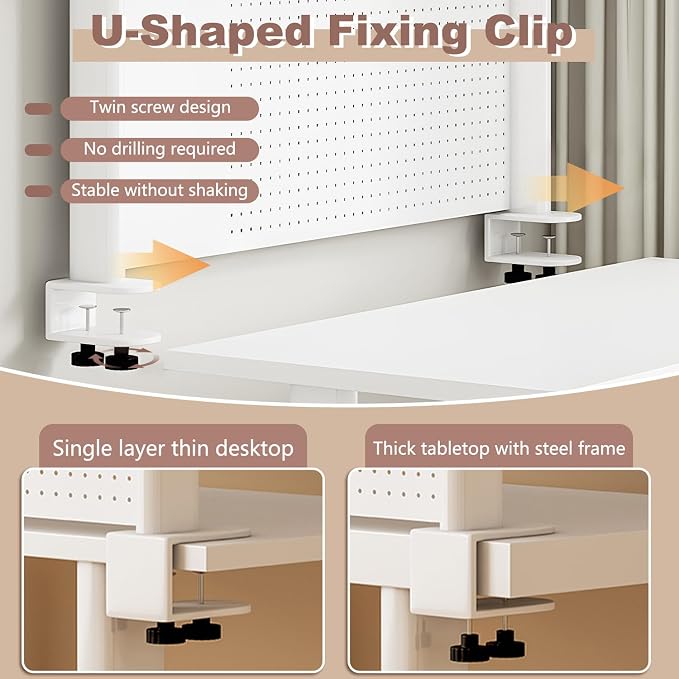 Clamp On Desk Organizer Shelf,Desk Extender Pegboard,White,31.5in | Computer Desk Accessories for Office,Desktop Bookshelf Storage Shelves for Desk, Desktop Shelving System