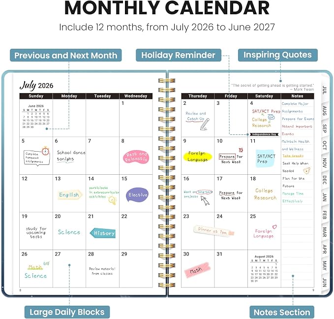 Planner 2026-2027, Academic Year Monthly & Weekly Planner Caledndar, July 2026 - June 2027, Hardcover Large Planning Agenda Book with Tabs for School Office Supplies, 8.5" x 11" - Lunar Drift