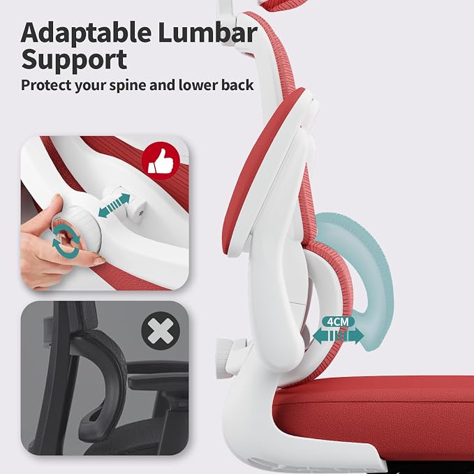 TRALT Office Chair Ergonomic Desk Chair - Gaming Chair with Lumbar Support | 330 LBS Home Office Desk Chairs with Headrest, Reading Chair with Flip-up Armrests, Comfortable Computer Chairs (1, Red)