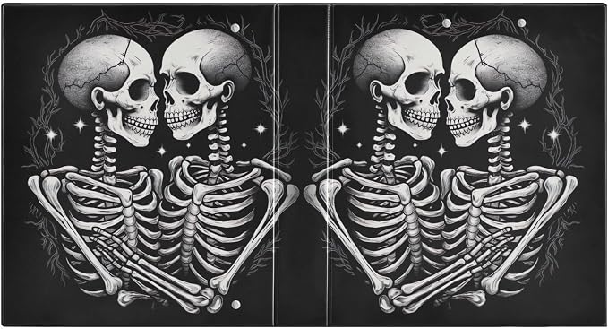 SPRIPORT Skull Couple 1.5 Inch 3 Ring Binder Holds 200 Sheets for Office Supplies Durable PVC Round Ring Binder with Interior Clear Pockets Binder Notebook for Home Work Woman Man