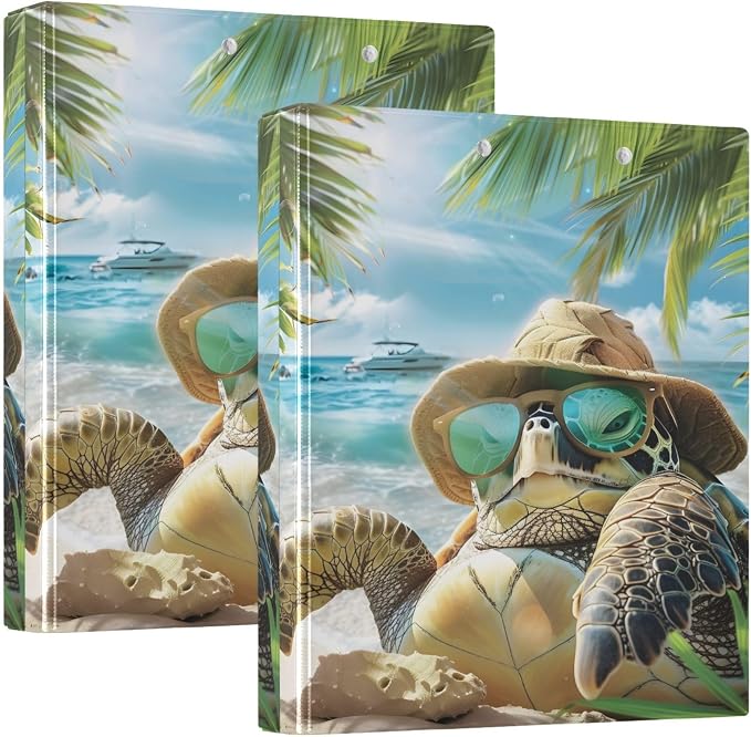 Custom 3 Ring Binder Turtle Summer Beach 1.5" Round Ring Binders Personalized Name View Binder with 200 Sheet for Women Men Office Kids School Supplies, 1 Pack