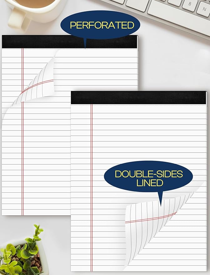 12 Pack Note Pads 8.5 x 11 White Legal Pads 8.5 x 11 Wide Ruled Lined Writing Pads Legal Notepads Legal Ruled White Lined Paper Pads 8.5 x 11 Inch 30 Sheets Per Writing Pad for School, Office, Home