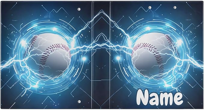 Custom 3 Ring Binder Baseball Lightning 1.5" Round Ring Binders Personalized Name View Binder with 200 Sheet for Kids School Supplies Women Men Office, 1 Pack
