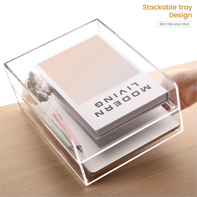HeZone Paper Organizer Letter Tray,Acrylic Desk Organizer,Clear File Organizer for Desk,Stackable Paper Tray for Documents,A4 File Paper,Book,Bills, Crafts,Notes for Office/Classroom/Home Organization
