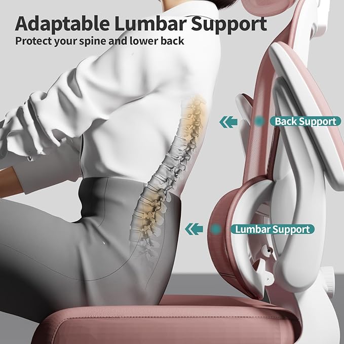 TRALT Office Chair Ergonomic Desk Chair - Gaming Chair with Lumbar Support | 330 LBS Home Office Desk Chairs with Headrest, Reading Chair with Flip-up Armrests, Comfortable Computer Chairs (1, Pink)