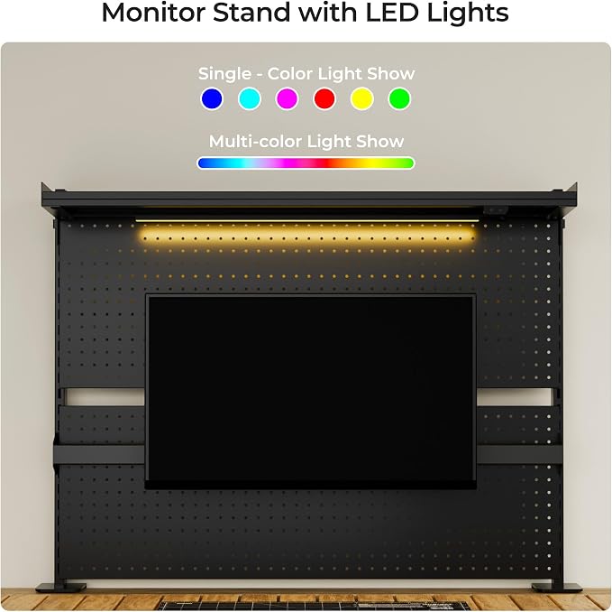 EUREKA ERGONOMIC Desk Pegboard Dual Monitor Stand 43x34 Black | Steel pegboard with dual monitor stands, privacy panel and 4 modular accessories for organized gaming and office setups