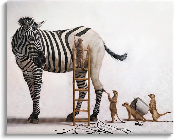 Stupell Industries 'Meerkats Painting Zebra Stripes'| Canvas Art | Stupell Industries | 20 x 16 Inches, Easy to Hang and Sturdy, Made in USA, by Lucia Heffernan