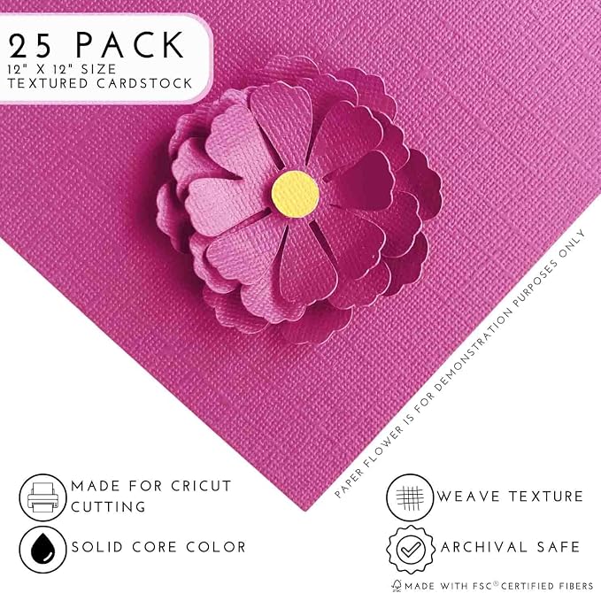 DRAGON FRUIT—12x12 Textured Cardstock | 80lb Textured Pink Scrapbook Paper | Premium Cardstock for Cricut Cutting | 25 Sheets