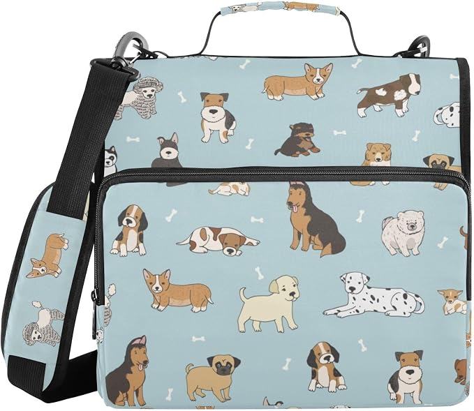 Cute Puppy Dog Binder Bag 3 Ring Zipper with Handle Shoulder Strap | for School Work Office Organizer Storage Case