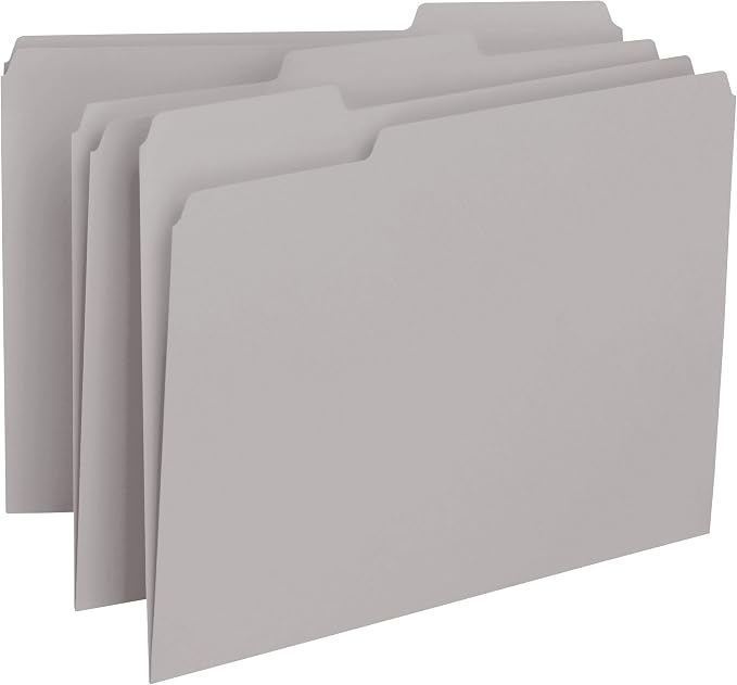 Smead Interior File Folder, 1/3-Cut Tab, Letter Size, Gray, 100 per Box, Expandable File Folders for Filing Cabinet