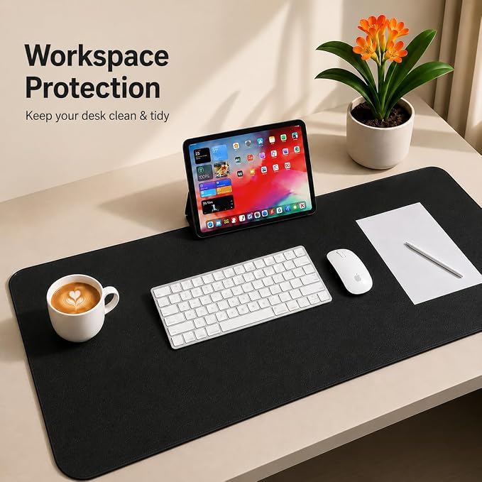 AFIING Cork Desk Mat, Black,23.6" x 13.7", Desk Pad Protector | Dual-Sided Cork & PU Leather, Waterproof, Non-Slip for Mouse, Writing, Home Office& Laptop