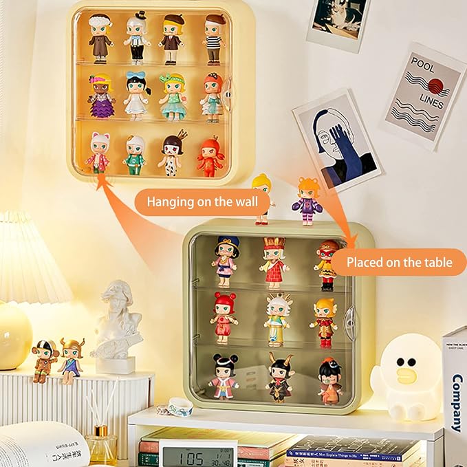 Wall Mount Display Case for Figures - Space Saving & Adjustable Acrylic Storage Box with Magnetic Door, Dustproof & Moisture Proof for Lego Pop Mart Action Figures (Green)