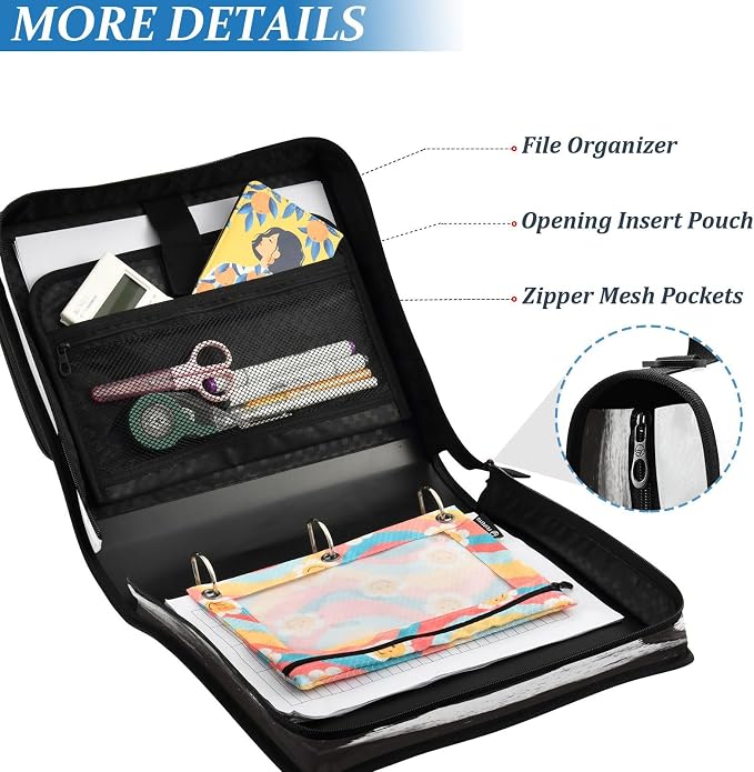 Motocross Rider Zipper Binder for School with Shoulder Strap & Extra Pockets - 1.5 Inch 3-Ring Binder Holds 500+ Sheets, Textbooks, Laptop