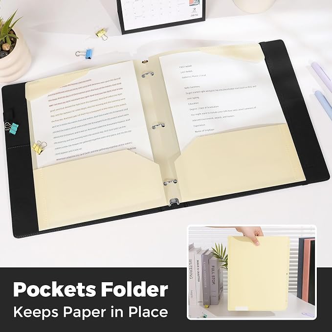 SKYDUE 3 Ring Binder with Magnetic Clipboard, 1 Inch Binder with 5 Dividers | Faux Leather Binder, Folder, Binder Pouch, Plastic Sleeves, and notepad, Ideal for Office & School Supplies Organize