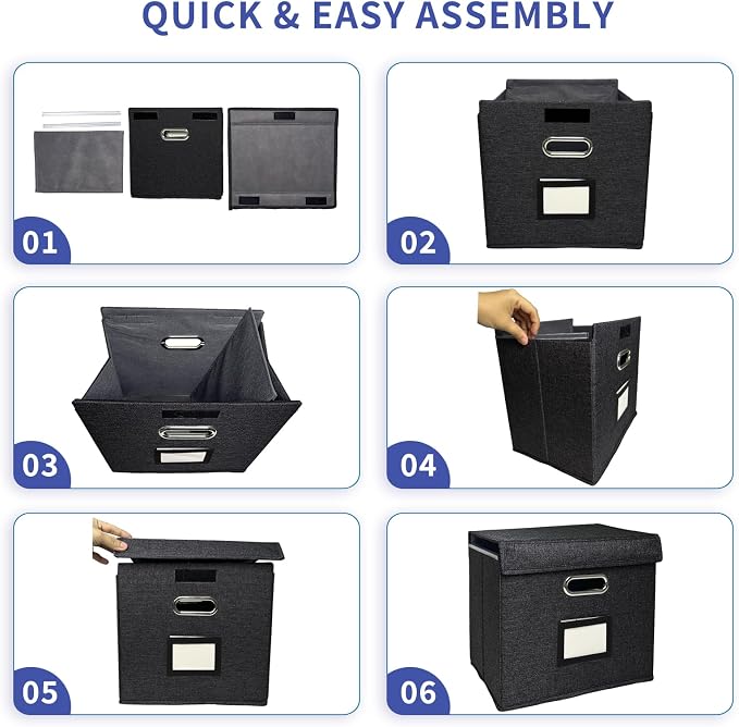 2 Pack Hanging File Folder Box with Lid, Durable Letter Size Filing Storage Box, Sturdy File Holder with Cardboard Support PVC Rails for Office Home Organizer, Black