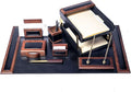 Dacasso Walnut and Black Leather Desk Set, 10-Piece, 34" x 20"