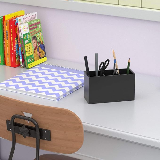 NIUBEE Black Pen Holder 3 Compartments, Acrylic Desk Pencil Organizer Cup | Scratch-resistant thick acrylic with 3 slots for pens, pencils, makeup brushes, office, vanity and school use