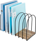 MyGift 14 Inch Large Desktop Document Holder, Premium Acacia Solid Wood and Black Metal Wire Arch 8 Section File Folder Storage Rack, Office Desk Organizer