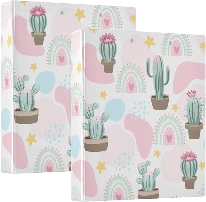 Western Cute Cactus 1.5 Inch Binders 3 Ring for Letter Size Holds 200 Sheets Notebook Binder with Clipboard for Women or Men 2 Pack