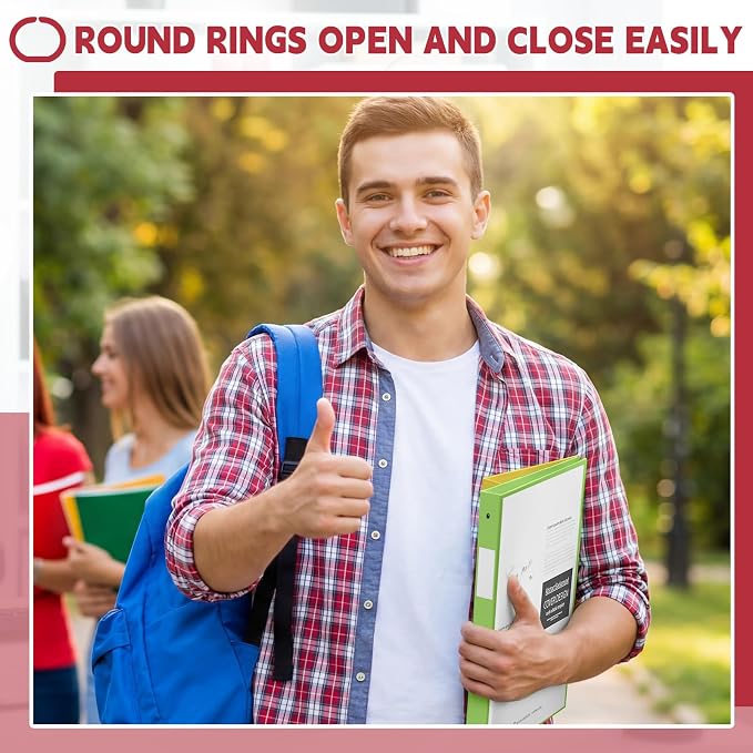 Henoyso 1/2 Inch 3 Ring Binders with Clear Front Cover and 2 Pockets, Round Ring Binders Fits 8.5'' x 11'' Letter Size Paper for School Office Supplies, 12 Pack (Assorted Color)